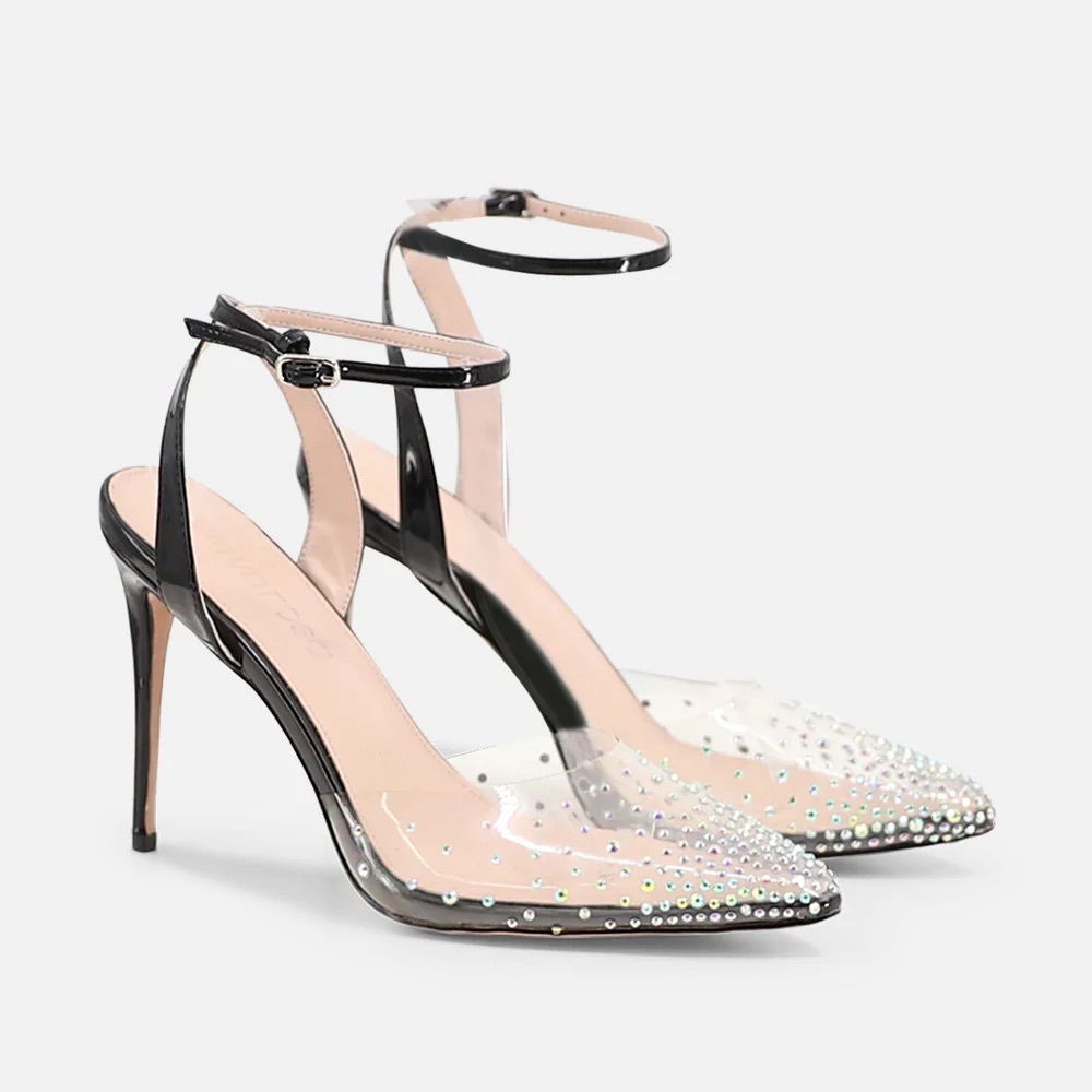 Women’s Spikaqueen Crystal Embellished Stiletto High Heel Pumps in Black Patent
